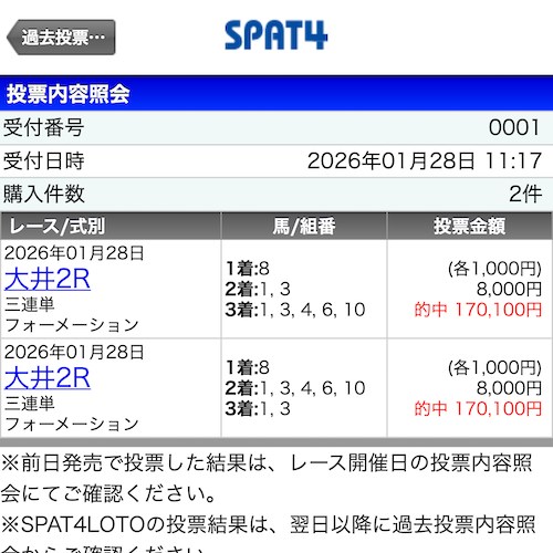 プレミアムプラス的中実績 20260128