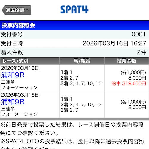 プレミアムプラス的中実績 20260316